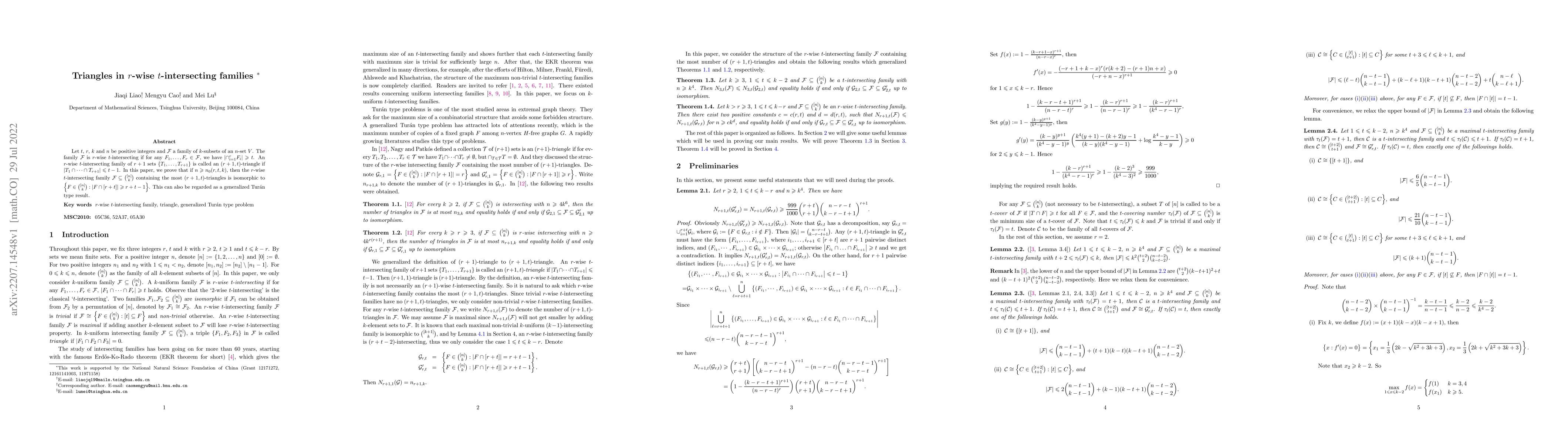 Thumbnail for Triangles in r-wise t-intersecting families