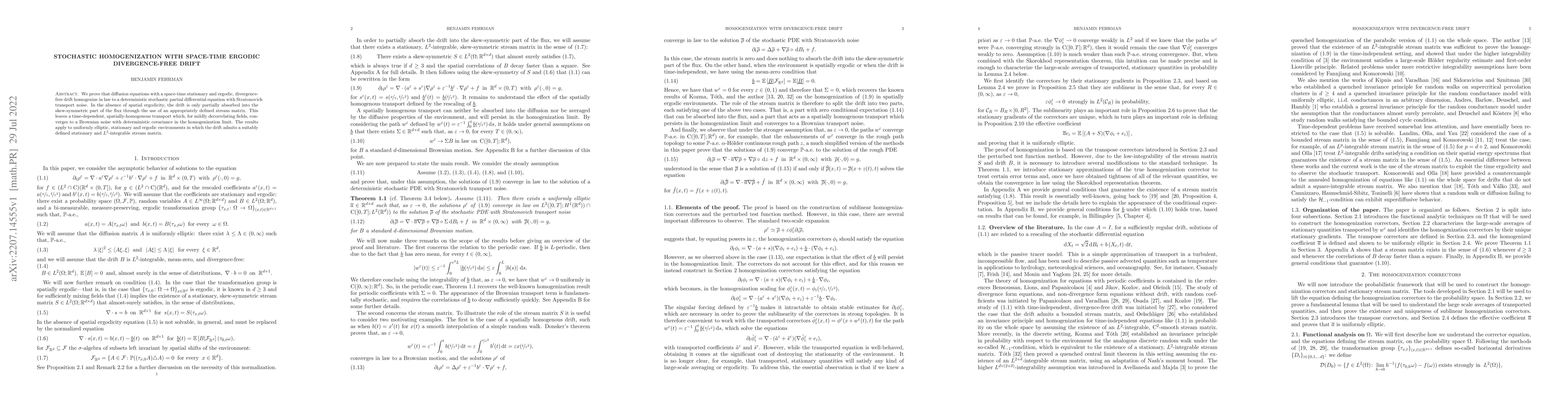 Thumbnail for Stochastic homogenization with space-time ergodic divergence-free drift