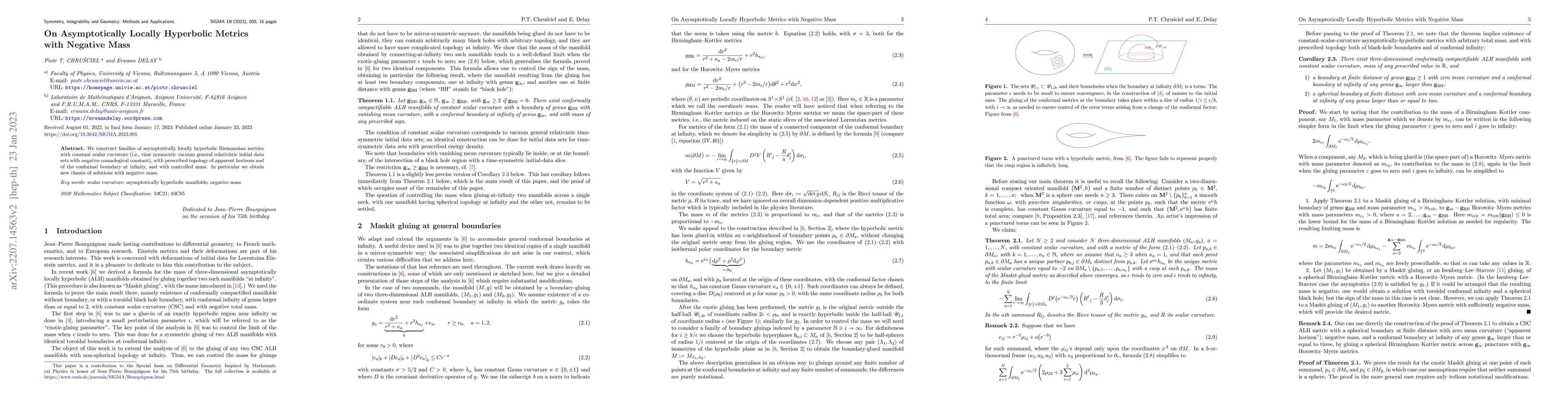 Thumbnail for On Asymptotically Locally Hyperbolic Metrics with Negative Mass