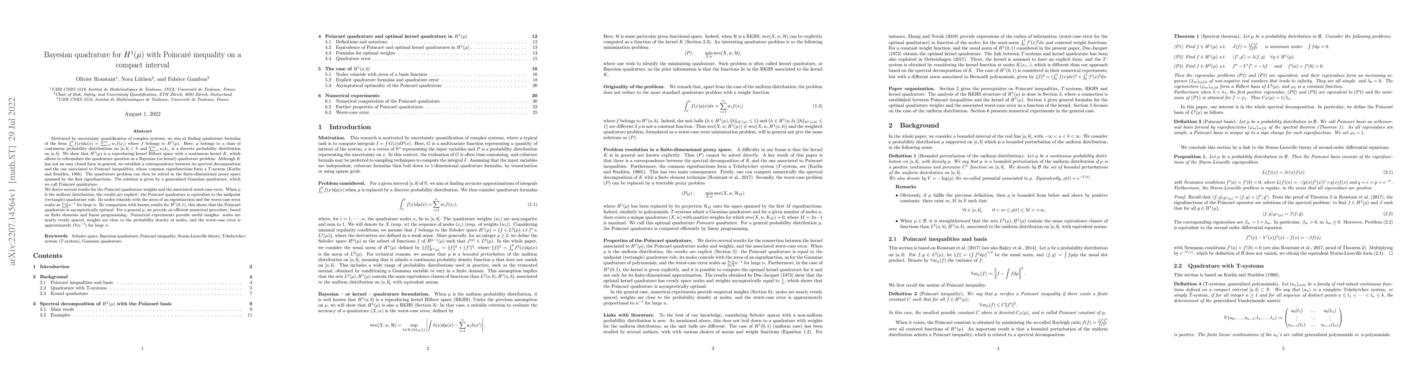 Thumbnail for Bayesian quadrature for $H^1(\mu)$ with Poincar\'e inequality on a
  compact interval
