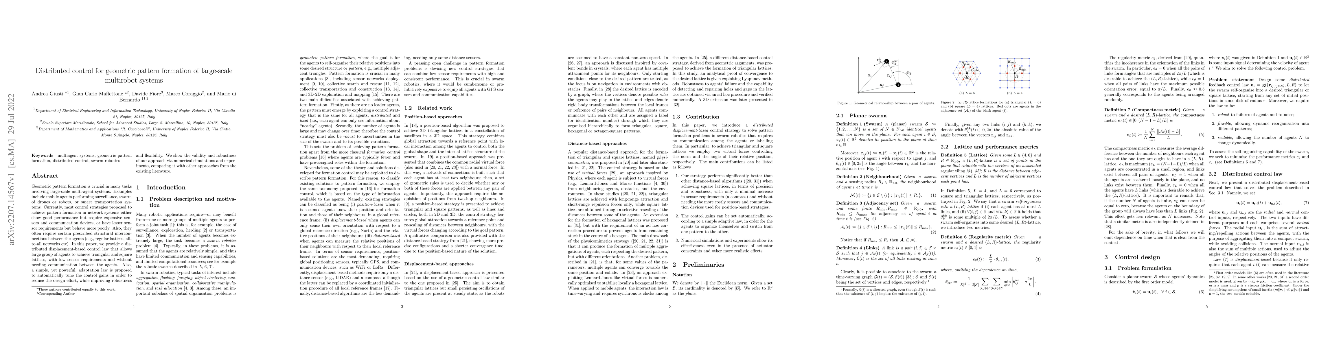 Thumbnail for Distributed control for geometric pattern formation of large-scale
  multirobot systems