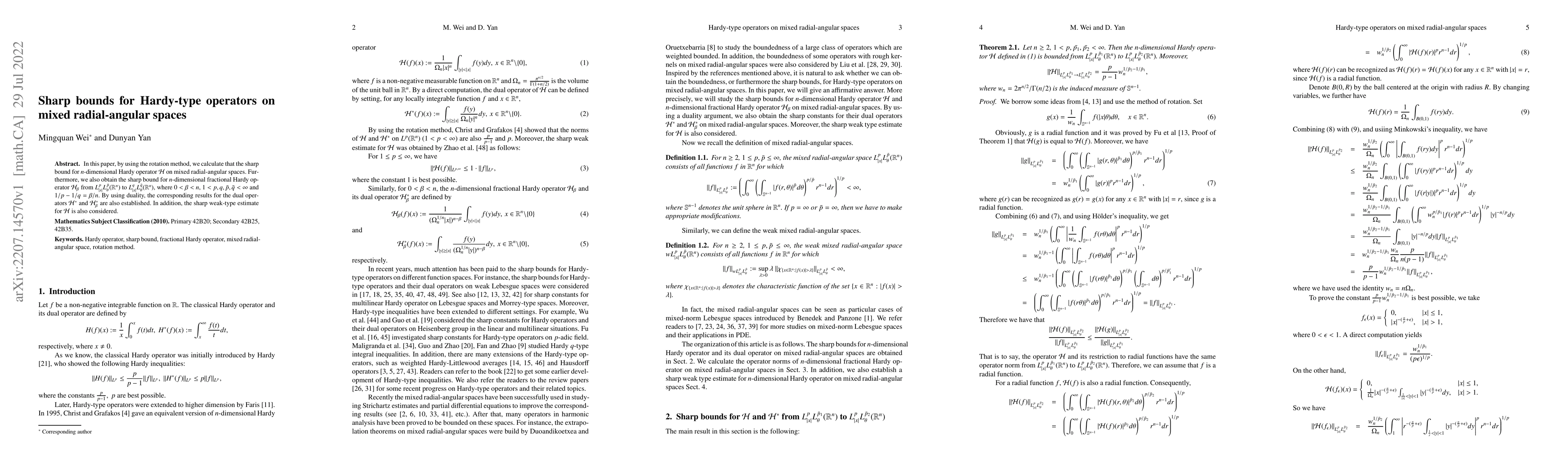 Thumbnail for Sharp bounds for Hardy-type operators on mixed radial-angular spaces