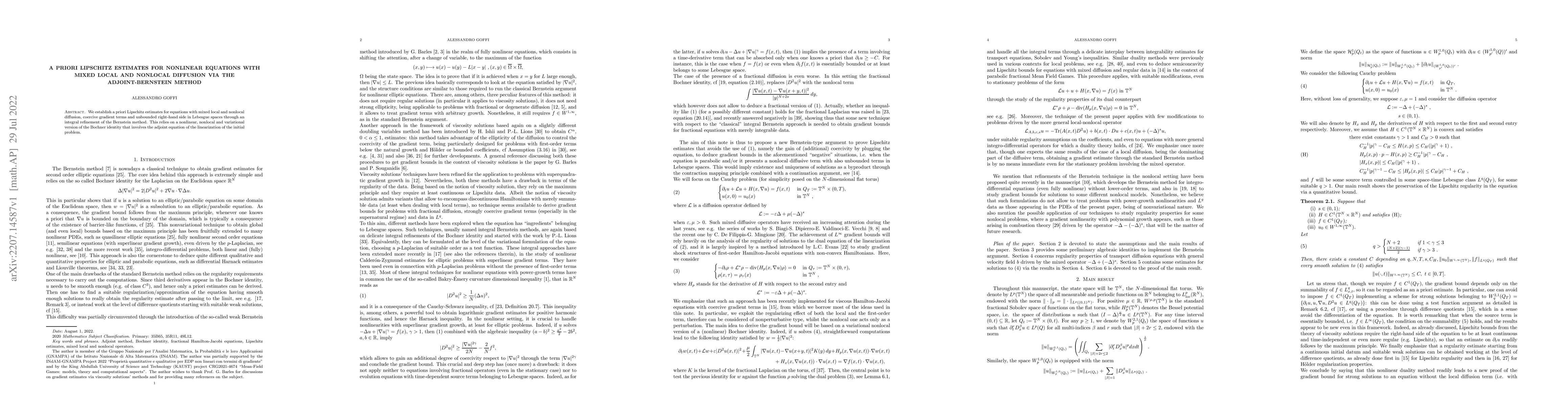 Thumbnail for A priori Lipschitz estimates for nonlinear equations with mixed local
  and nonlocal diffusion via the adjoint-Bernstein method