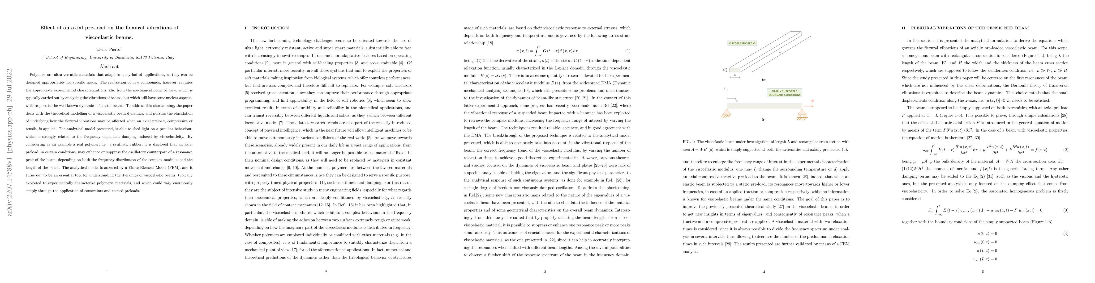 Thumbnail for Effect of an axial pre-load on the flexural vibrations of viscoelastic
  beams