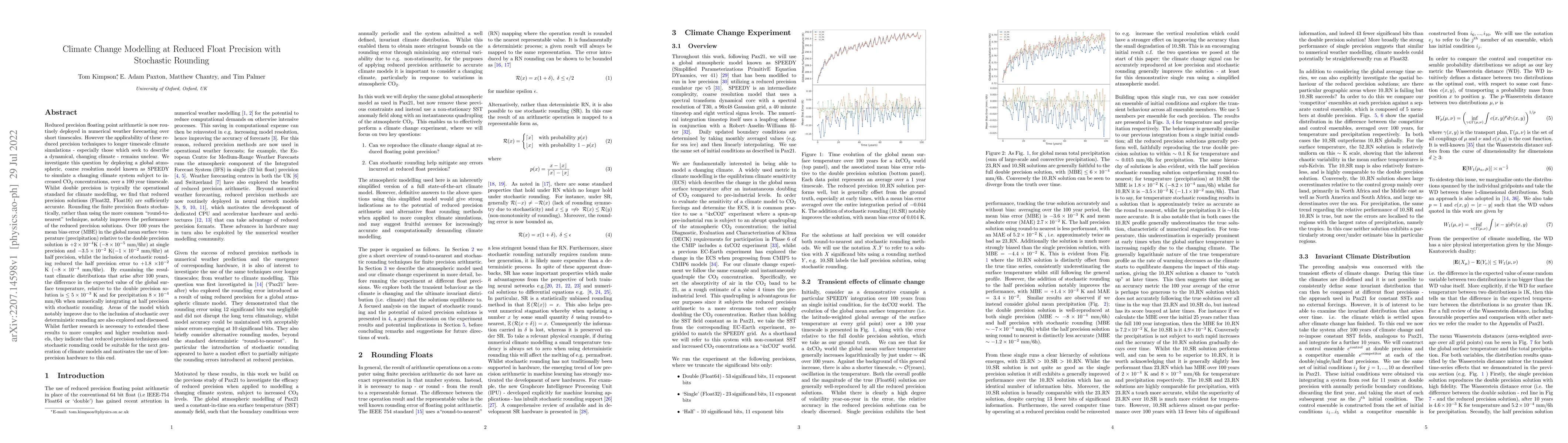 Thumbnail for Climate Change Modelling at Reduced Float Precision with Stochastic
  Rounding