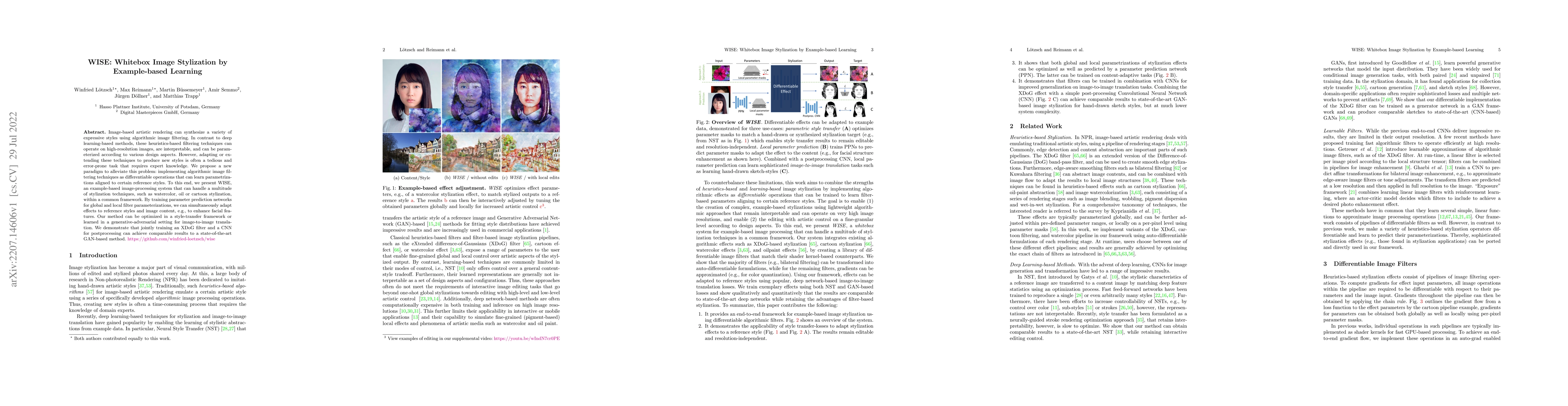 Thumbnail for WISE: Whitebox Image Stylization by Example-based Learning