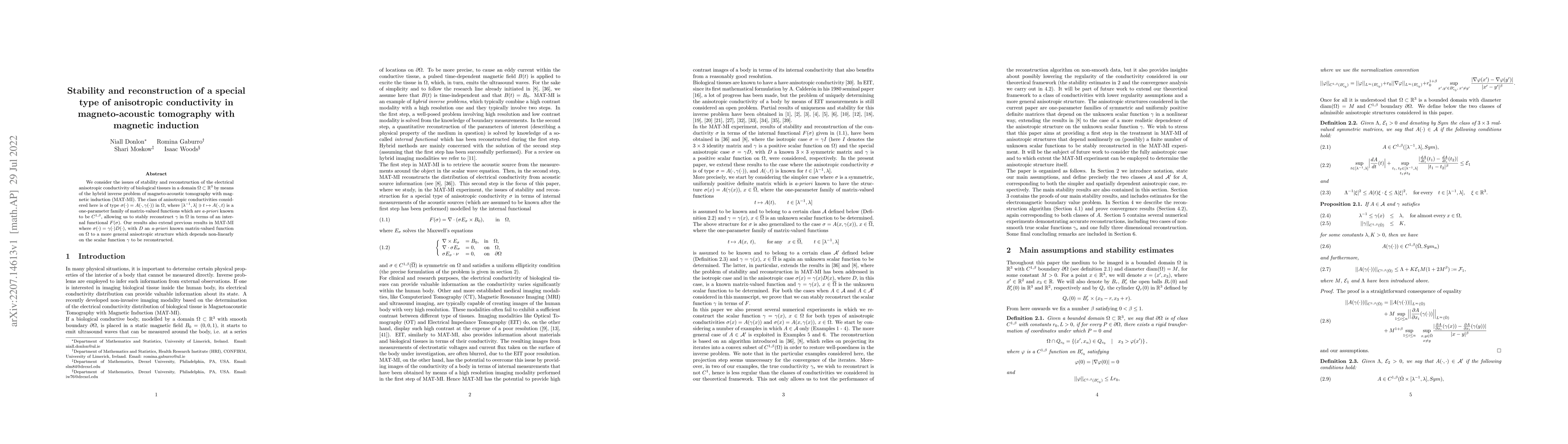 Thumbnail for Stability and reconstruction of a special type of anisotropic
  conductivity in magneto-acoustic tomography with magnetic induction