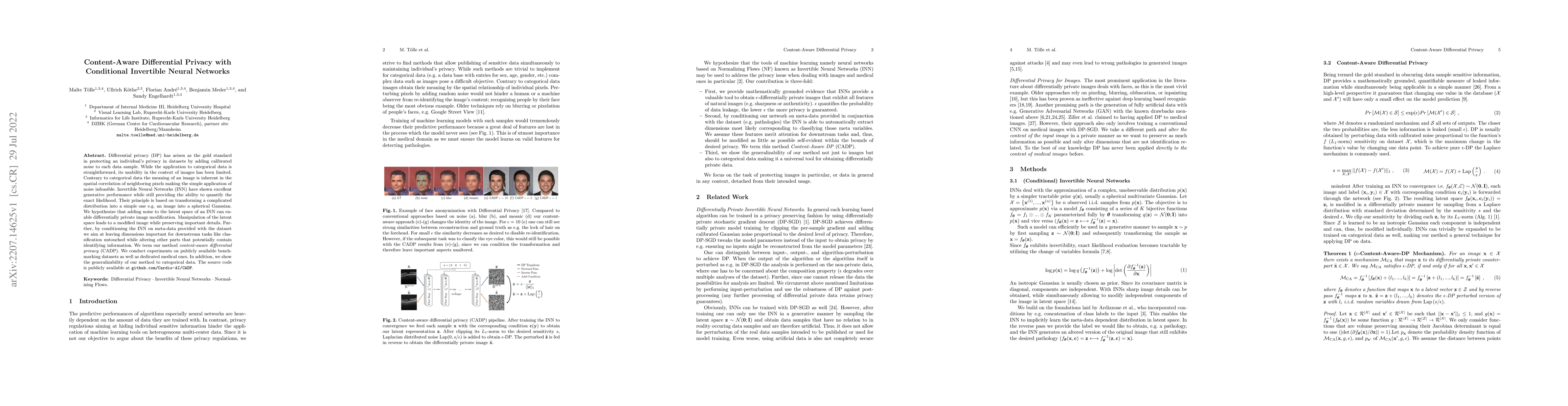 Thumbnail for Content-Aware Differential Privacy with Conditional Invertible Neural
  Networks