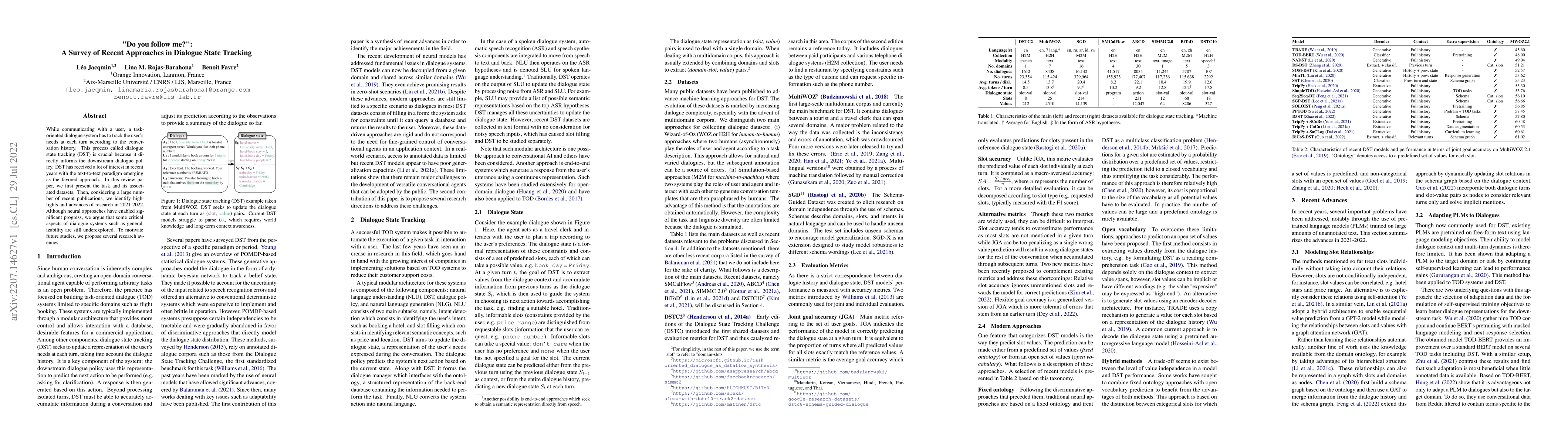 Thumbnail for "Do you follow me?": A Survey of Recent Approaches in Dialogue State
  Tracking
