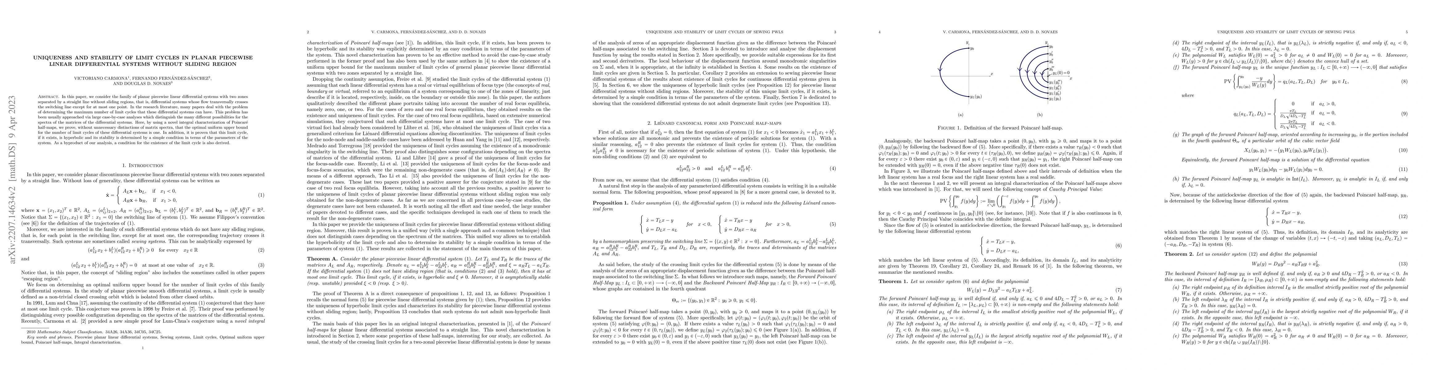 Thumbnail for Uniqueness and stability of limit cycles in planar piecewise linear
  differential systems without sliding region