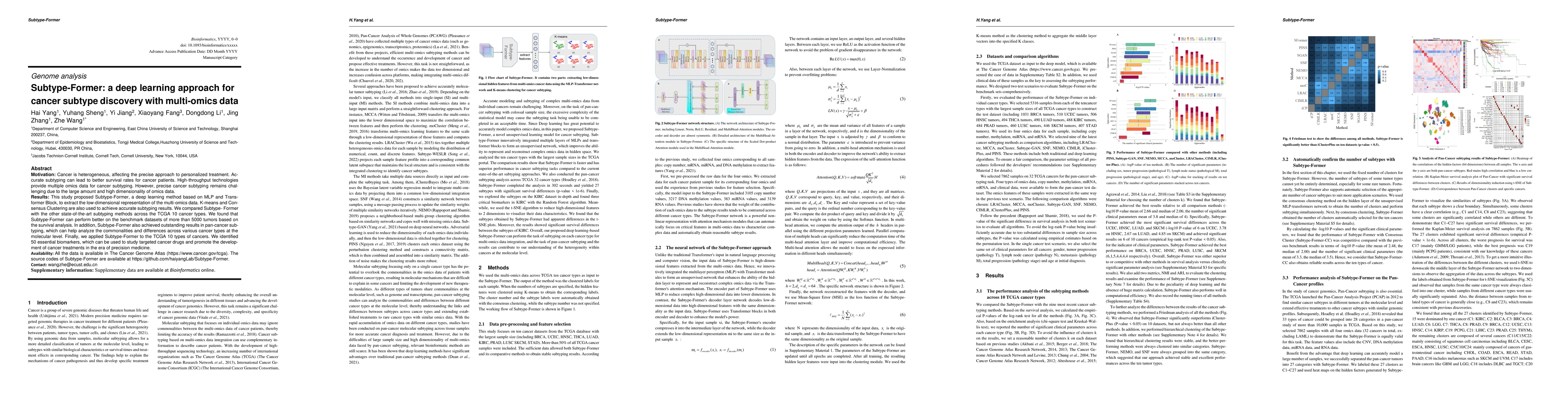 Thumbnail for Subtype-Former: a deep learning approach for cancer subtype discovery
  with multi-omics data