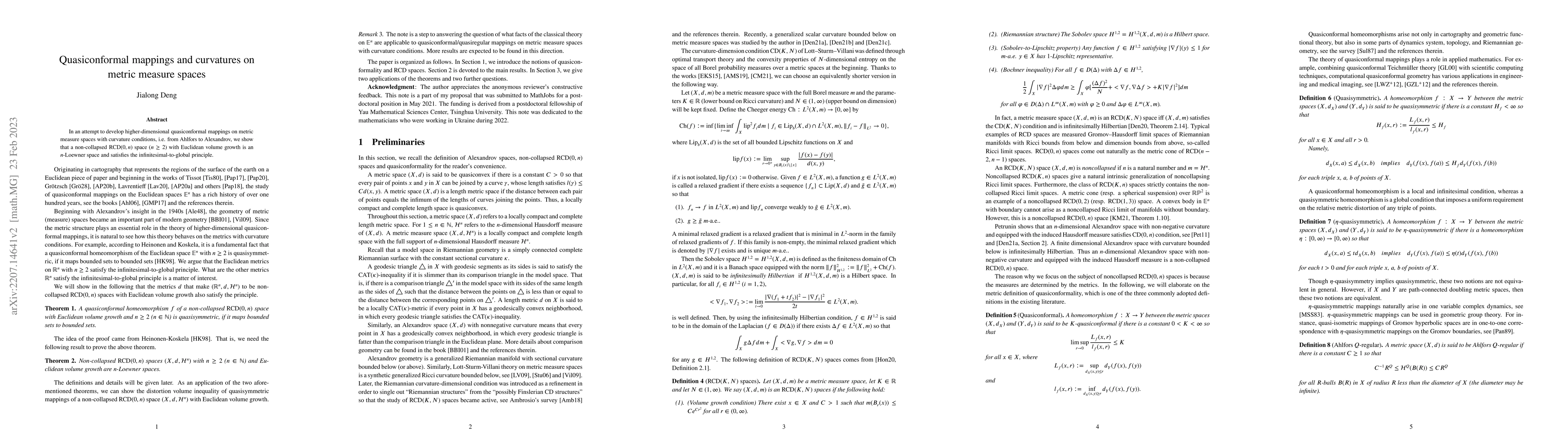 Thumbnail for Quasiconformal Mappings and Curvatures on Metric Measure Spaces