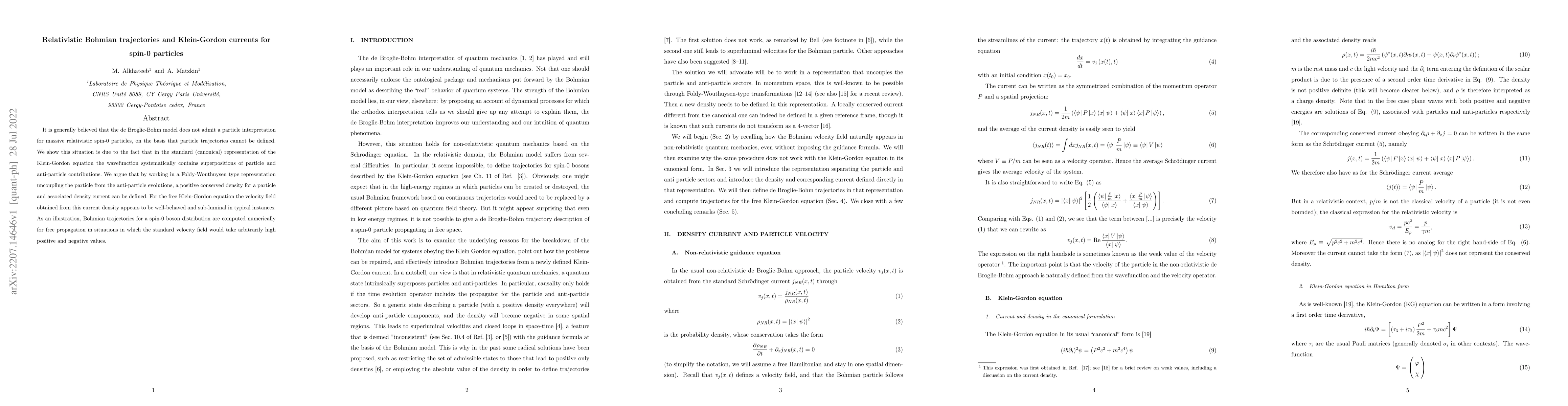 Thumbnail for Relativistic Bohmian trajectories and Klein-Gordon currents for spin-0
  particles