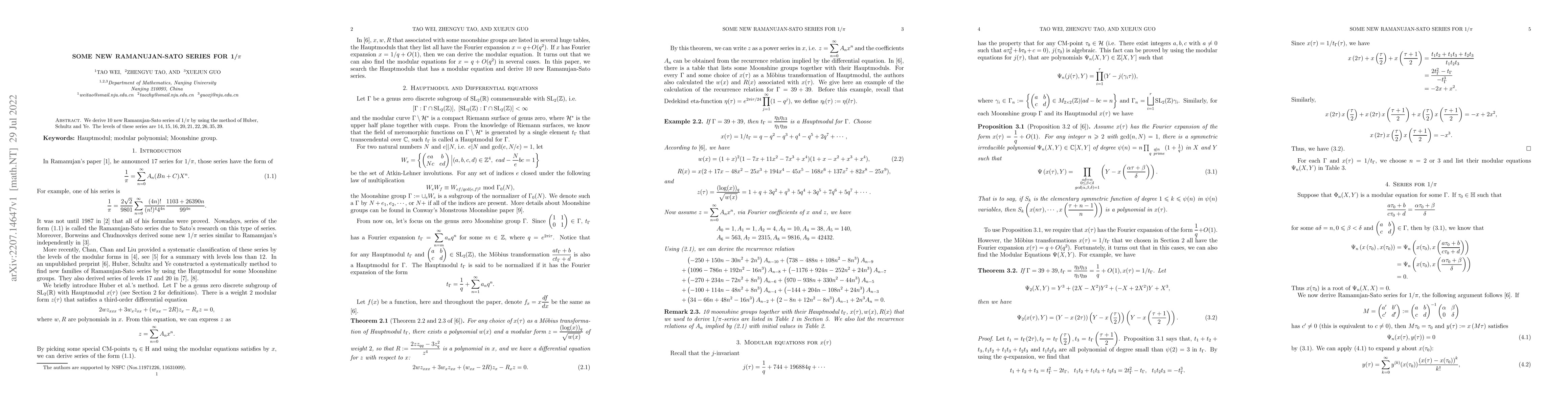 Thumbnail for Some new Ramanujan-Sato series for $1/\pi$