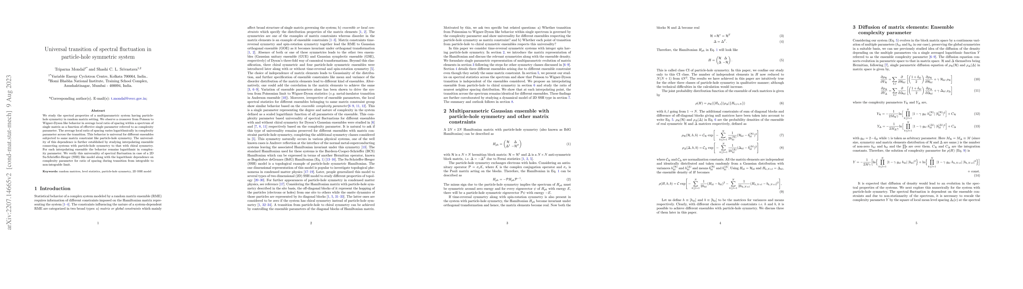 Thumbnail for Universal transition of spectral fluctuation in particle-hole symmetric
  system
