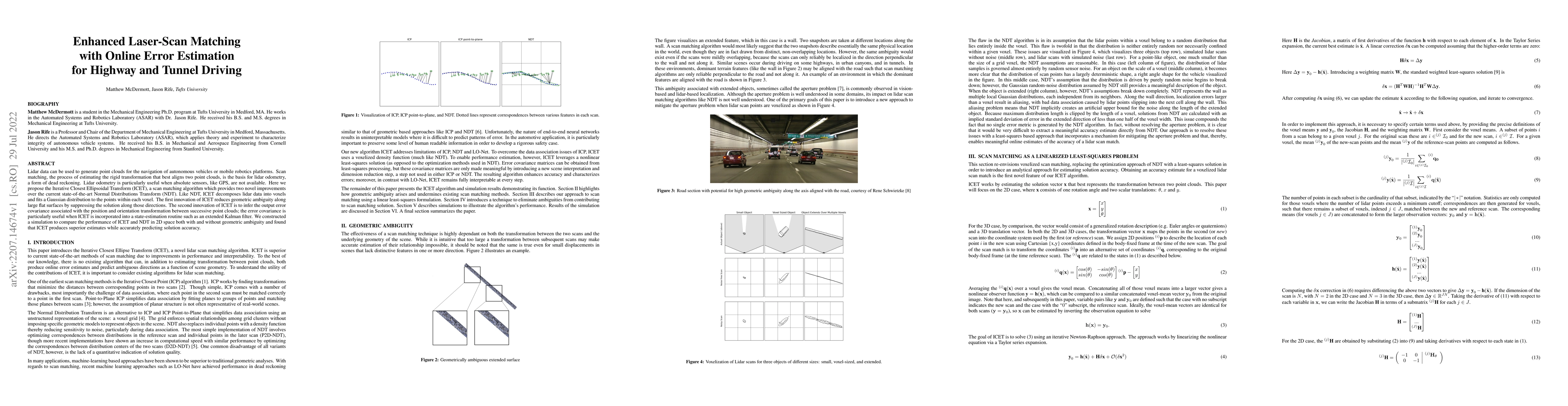 Thumbnail for Enhanced Laser-Scan Matching with Online Error Estimation for Highway
  and Tunnel Driving