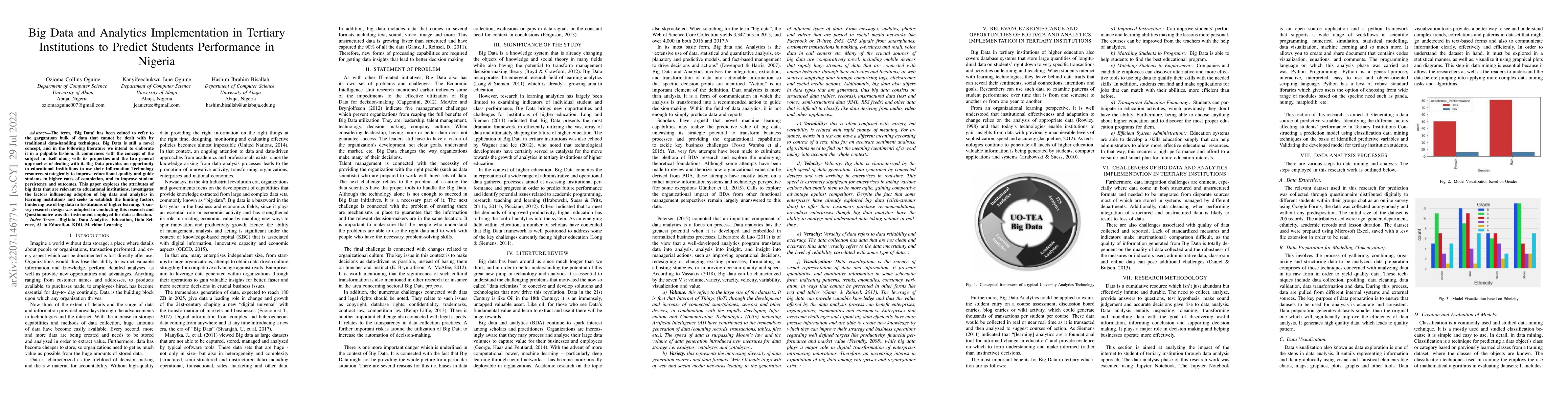 Thumbnail for Big Data and Analytics Implementation in Tertiary Institutions to
  Predict Students Performance in Nigeria
