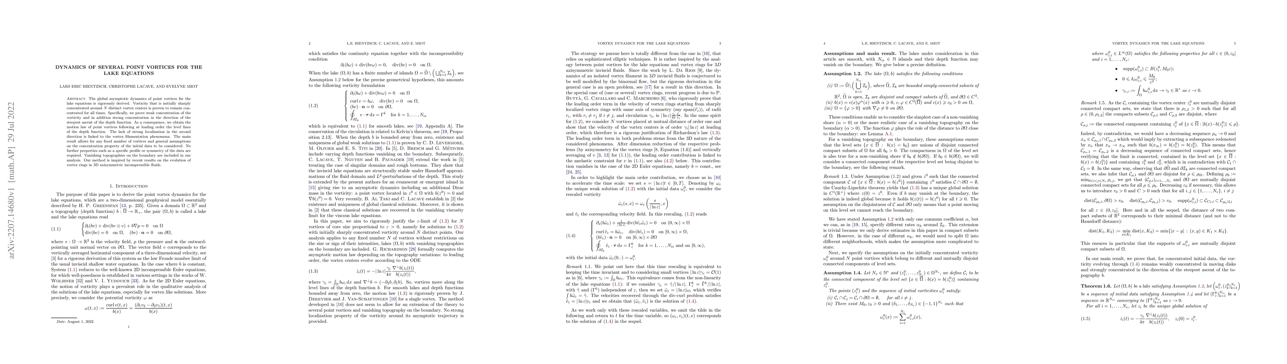 Thumbnail for Dynamics of several point vortices for the lake equations