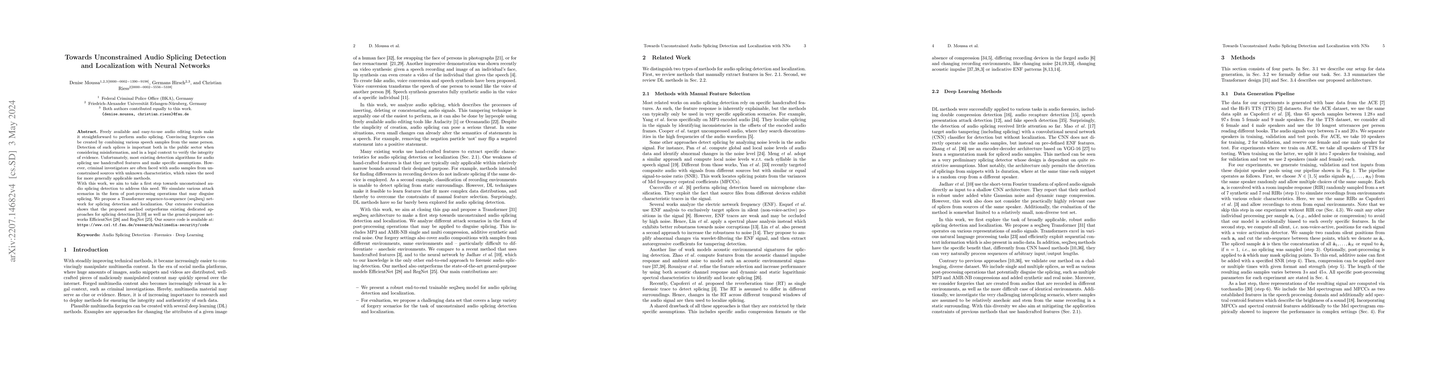 Thumbnail for Towards Unconstrained Audio Splicing Detection and Localization with
  Neural Networks