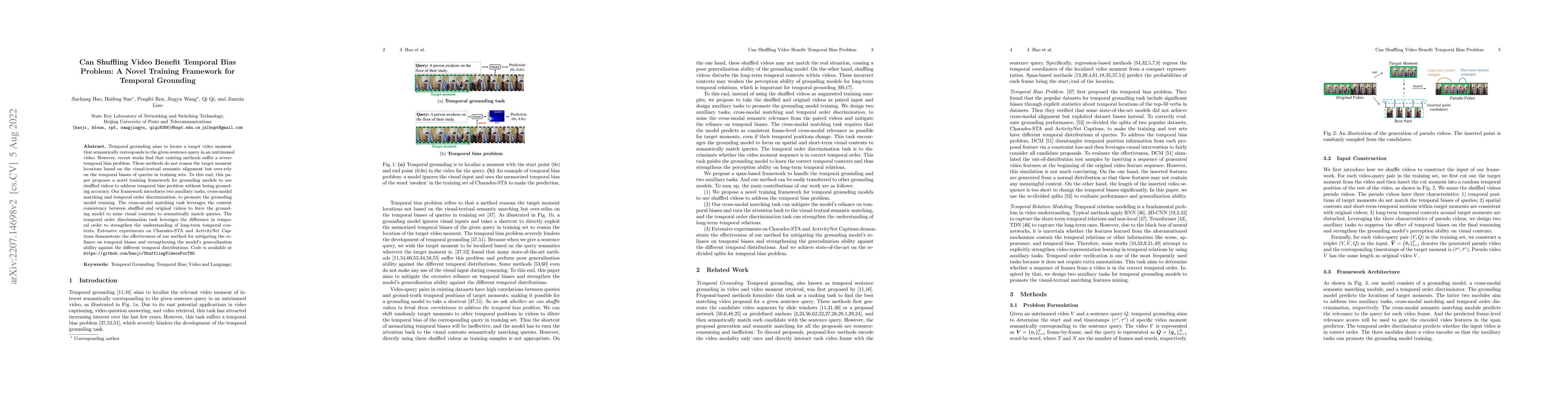 Thumbnail for Can Shuffling Video Benefit Temporal Bias Problem: A Novel Training
  Framework for Temporal Grounding