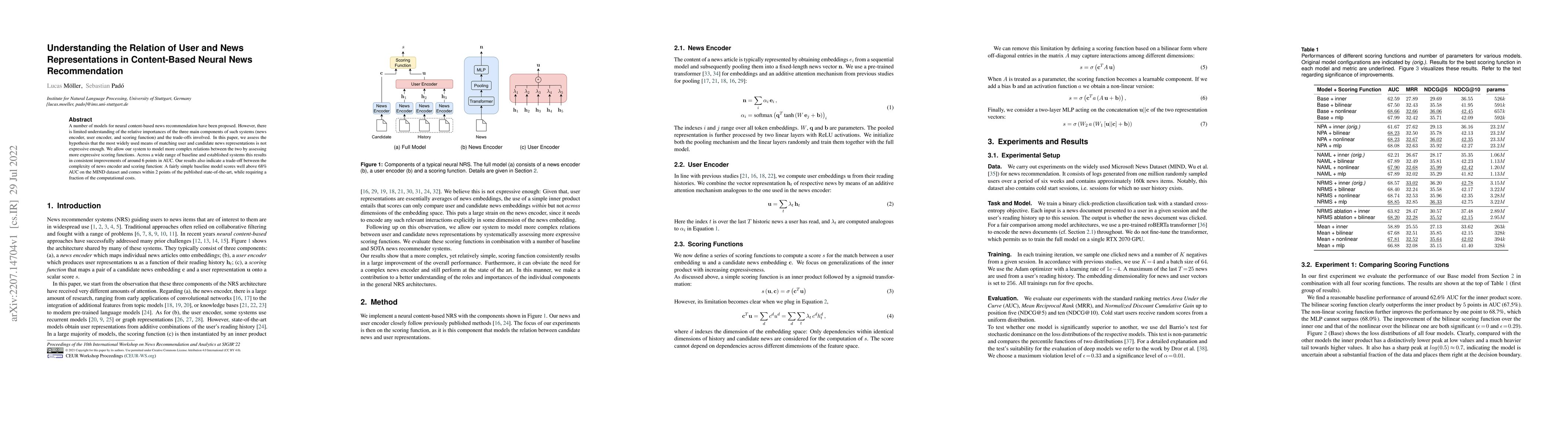 Thumbnail for Understanding the Relation of User and News Representations in
  Content-Based Neural News Recommendation