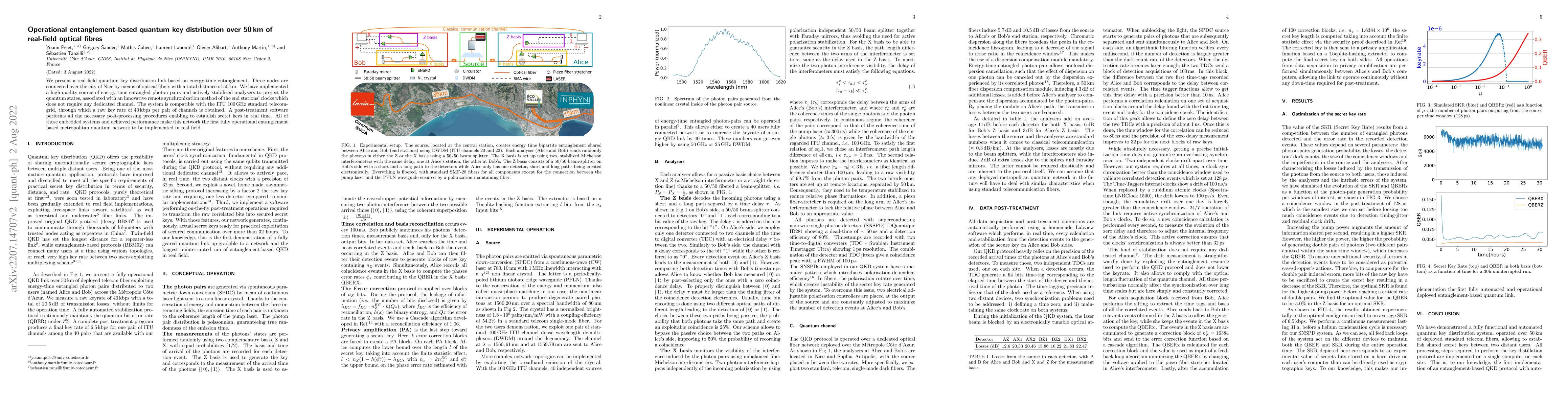Thumbnail for Operational entanglement-based quantum key distribution over 50 km of
  real-field optical fibres