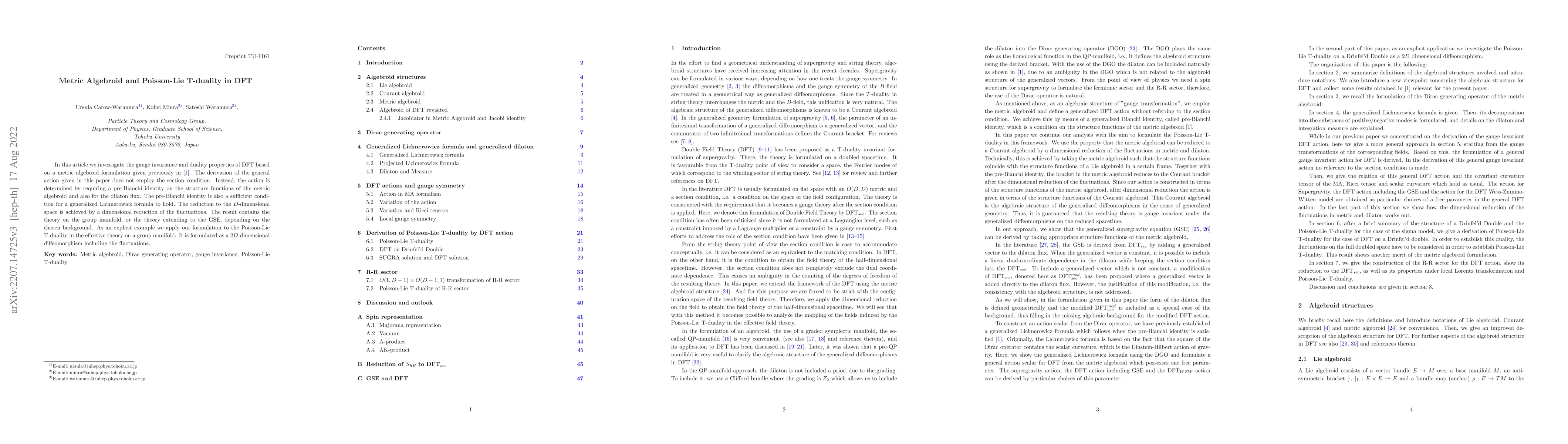 Thumbnail for Metric Algebroid and Poisson-Lie T-duality in DFT