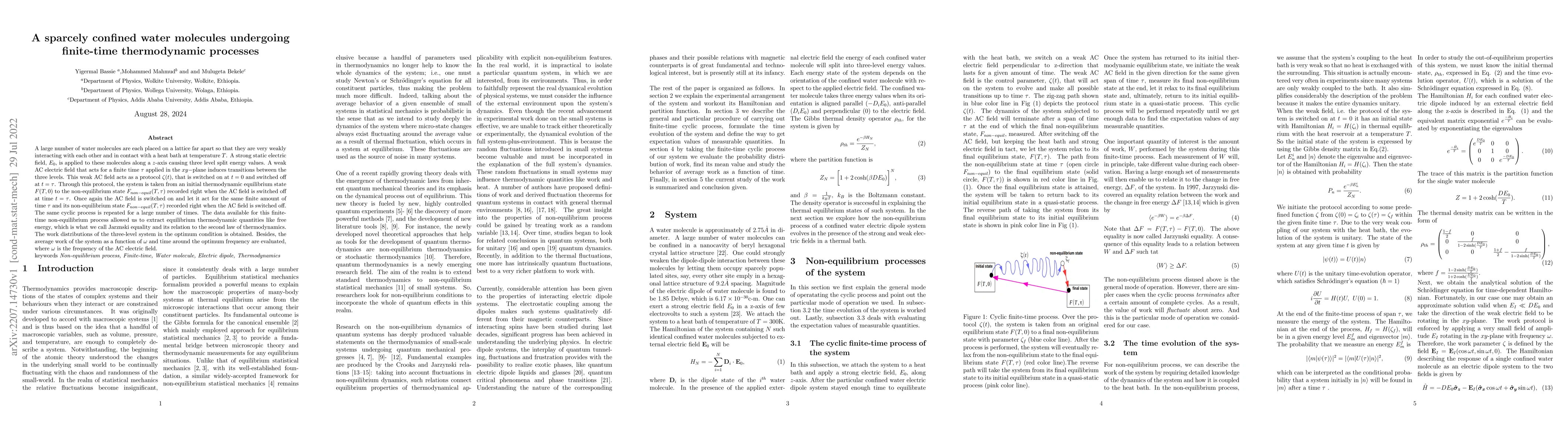 Thumbnail for A sparcely confined water molecules undergoing finite-time thermodynamic
  processes