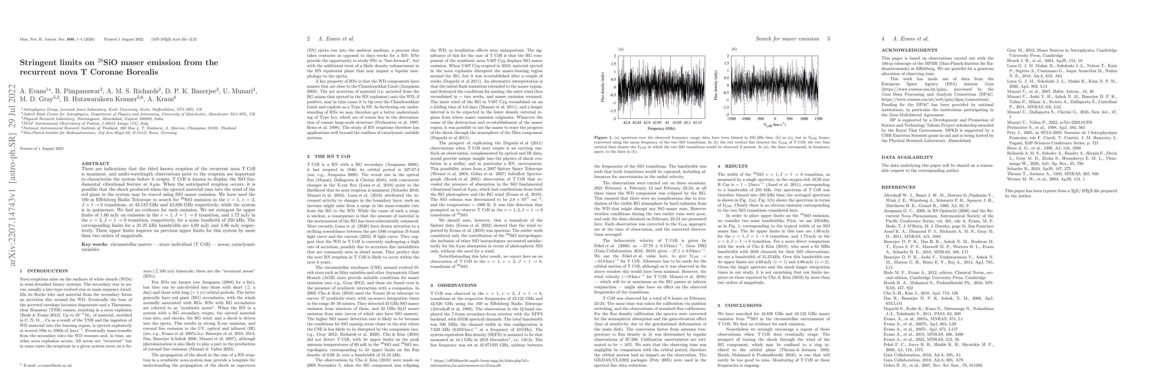 Thumbnail for Stringent limits on $^{28}$SiO maser emission from the recurrent nova T
  Coronae Borealis
