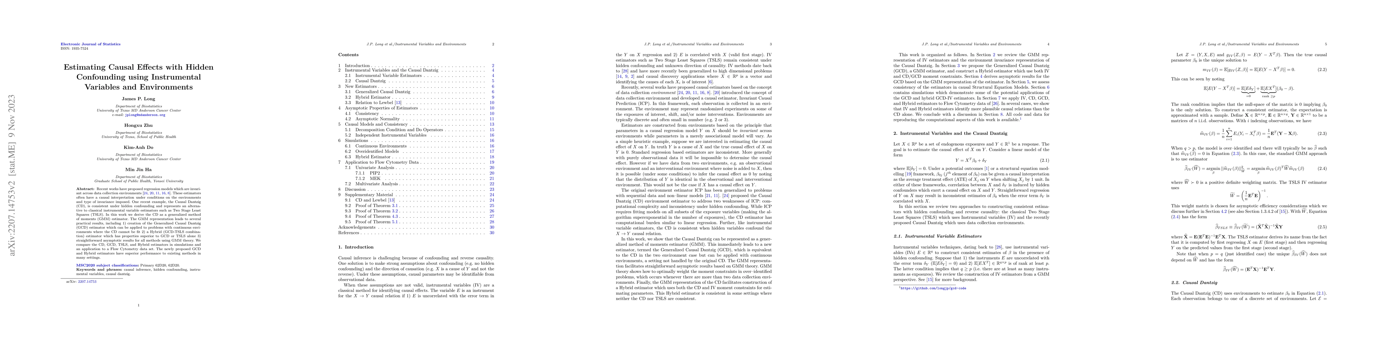Thumbnail for Estimating Causal Effects with Hidden Confounding using Instrumental
  Variables and Environments