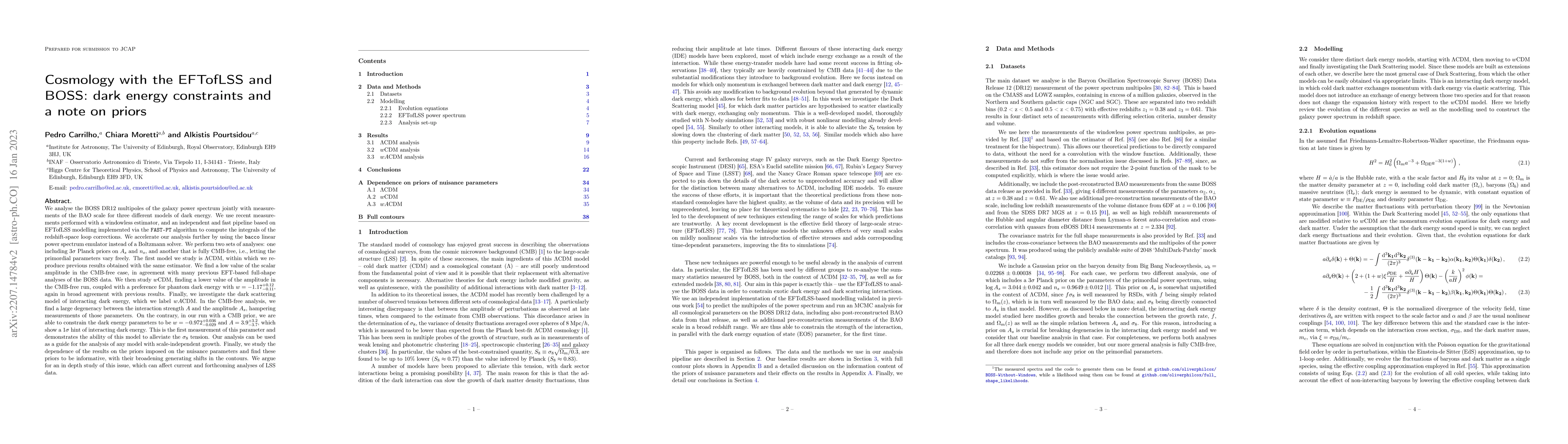 Thumbnail for Cosmology with the EFTofLSS and BOSS: dark energy constraints and a note
  on priors
