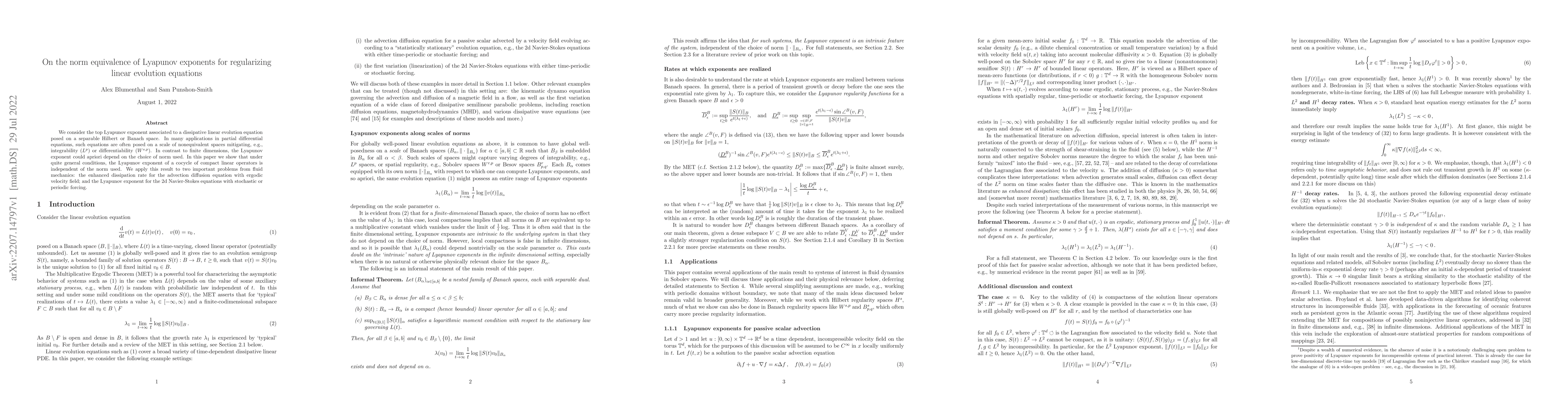 Thumbnail for On the norm equivalence of Lyapunov exponents for regularizing linear
  evolution equations