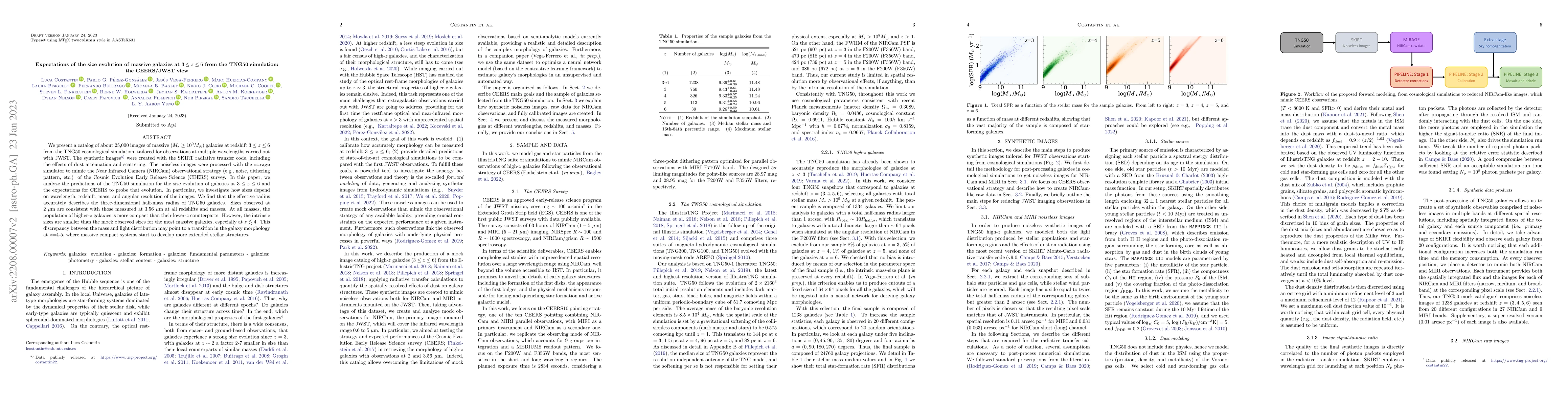 Thumbnail for Expectations of the size evolution of massive galaxies at $3 \leq z \leq
  6$ from the TNG50 simulation: the CEERS/JWST view