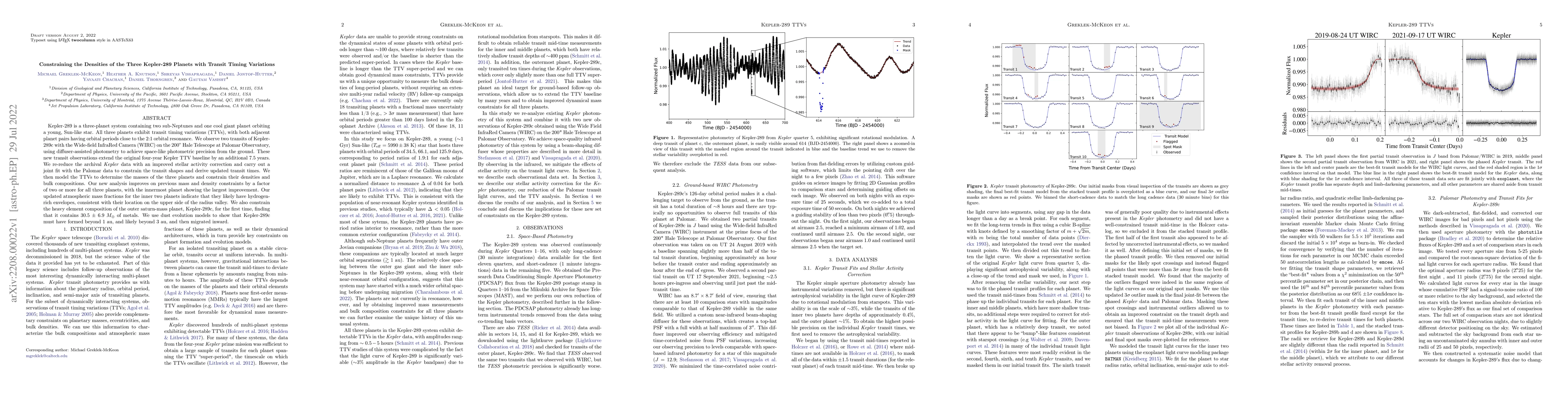 Thumbnail for Constraining the Densities of the Three Kepler-289 Planets with Transit
  Timing Variations
