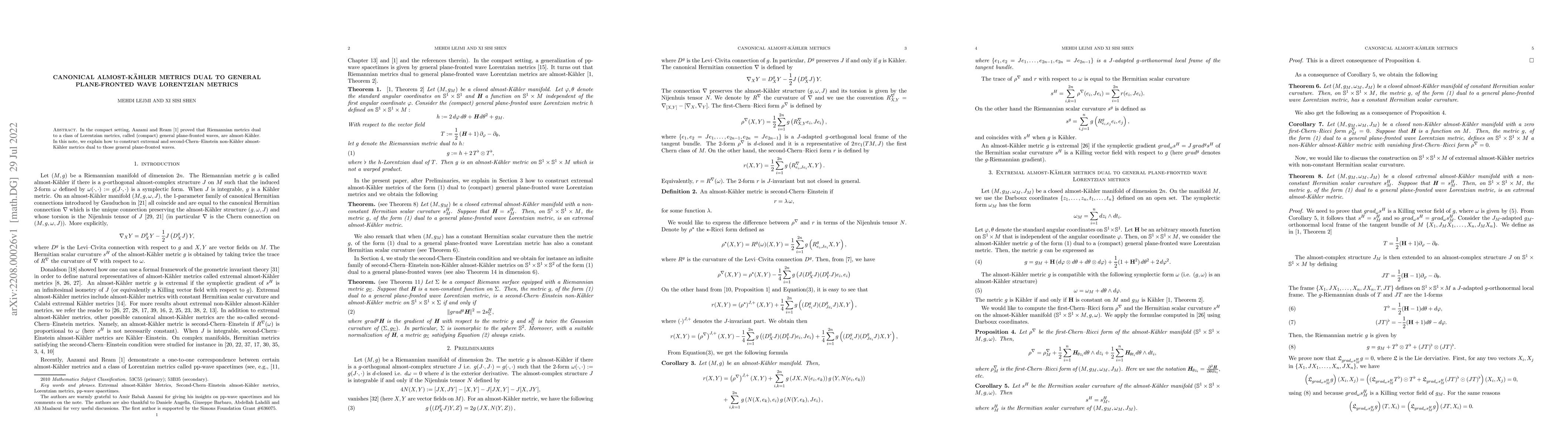Thumbnail for Canonical almost-K\"ahler metrics dual to general plane-fronted wave
  Lorentzian metrics