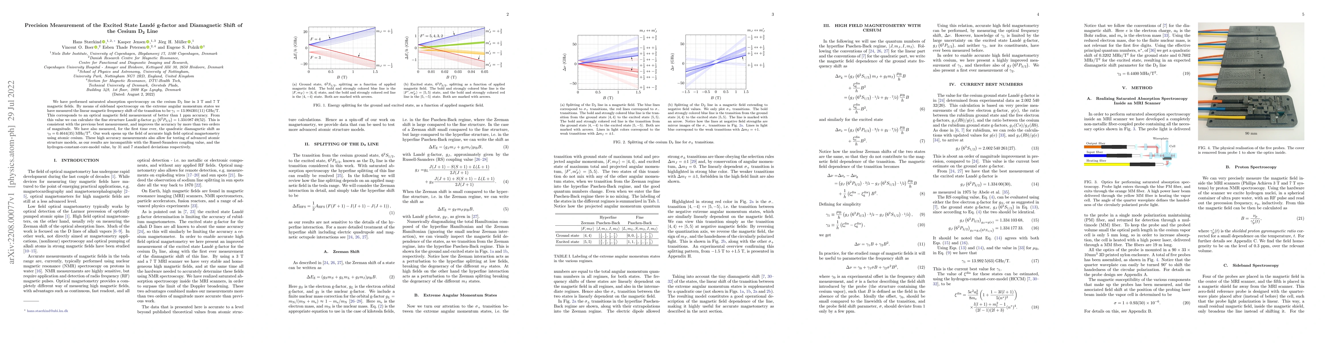 Thumbnail for Precision Measurement of the Excited State Land\'e g-factor and
  Diamagnetic Shift of the Cesium D$_{2}$ Line