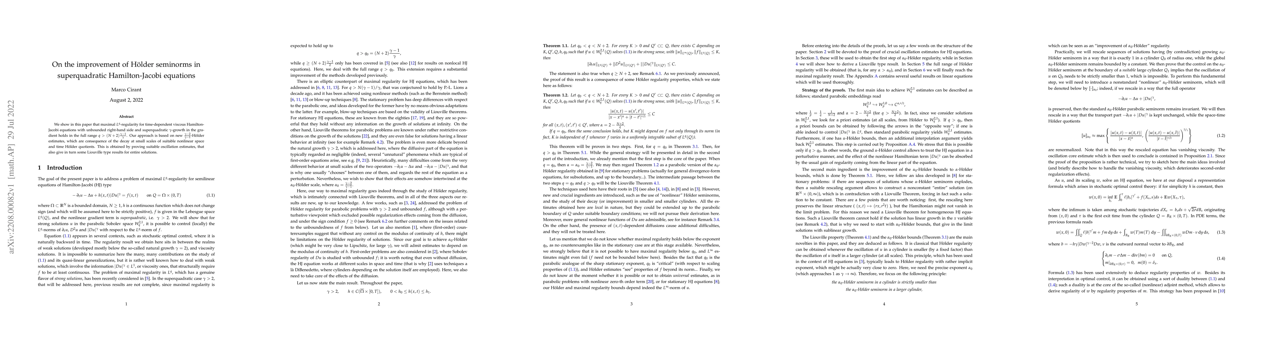 Thumbnail for On the improvement of H\"older seminorms in superquadratic
  Hamilton-Jacobi equations