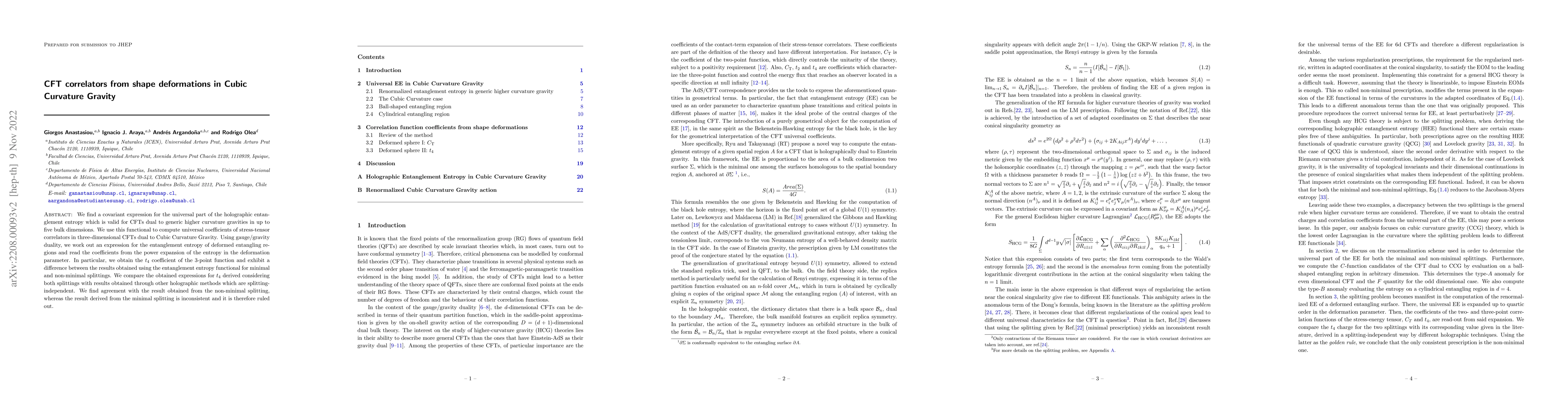 Thumbnail for CFT correlators from shape deformations in Cubic Curvature Gravity