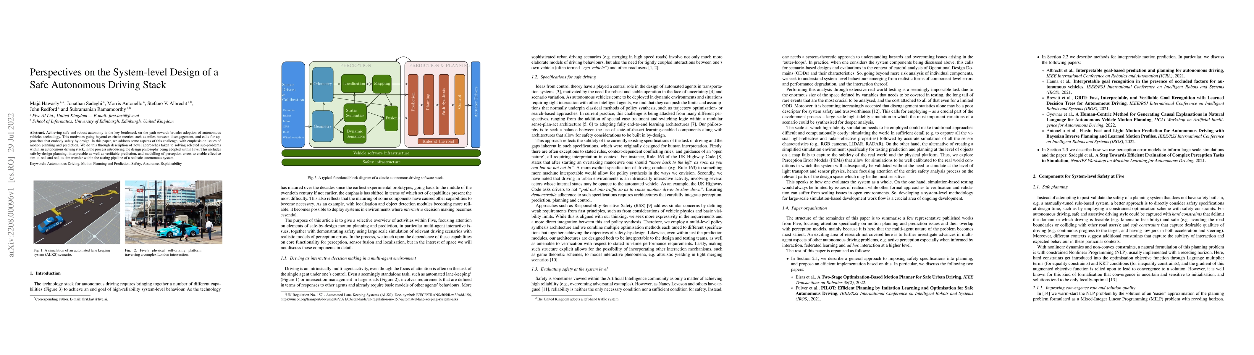 Thumbnail for Perspectives on the System-level Design of a Safe Autonomous Driving
  Stack