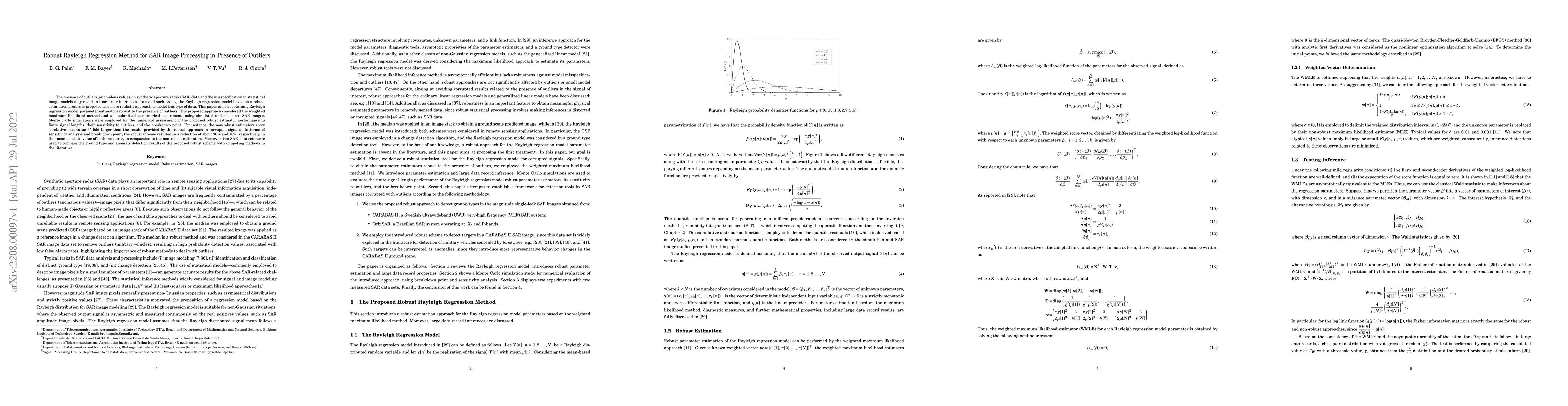 Thumbnail for Robust Rayleigh Regression Method for SAR Image Processing in Presence
  of Outliers