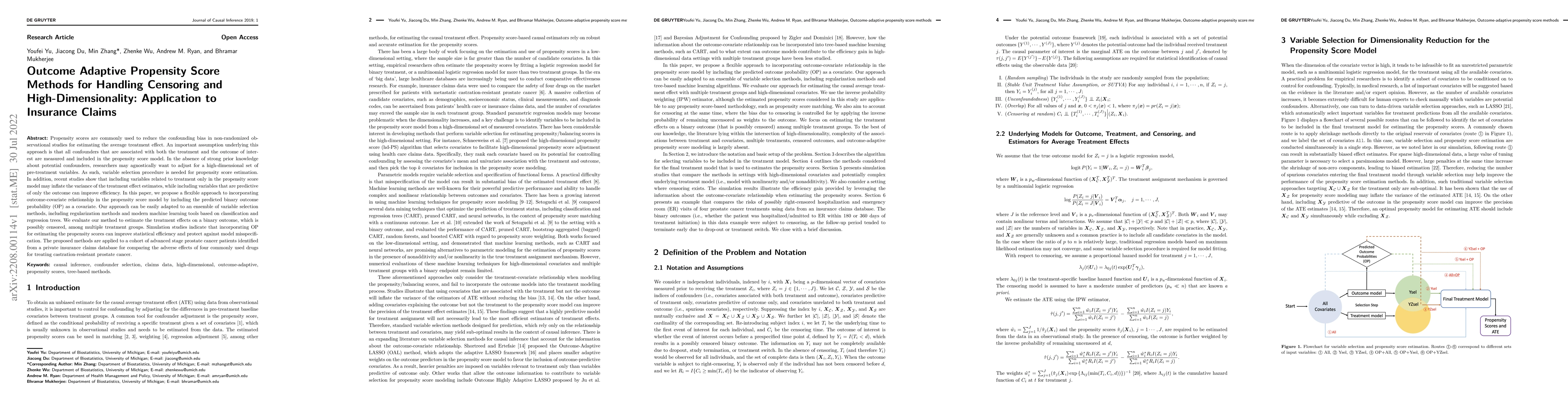 Thumbnail for Outcome Adaptive Propensity Score Methods for Handling Censoring and
  High-Dimensionality: Application to Insurance Claims