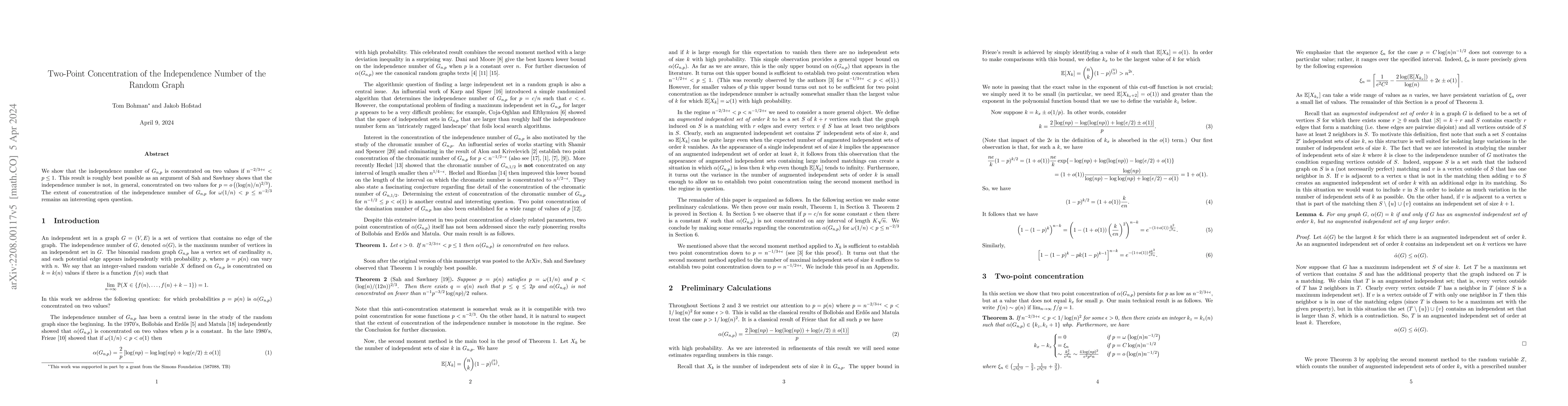 Thumbnail for Two-Point Concentration of the Independence Number of the Random Graph