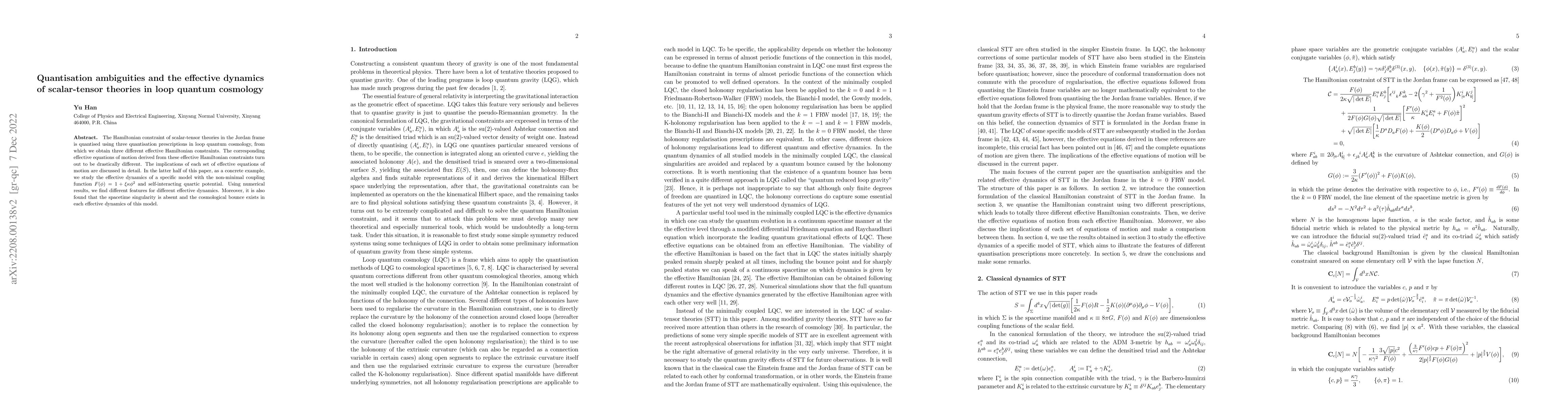 Thumbnail for Quantisation ambiguities and the effective dynamics of scalar-tensor
  theories in loop quantum cosmology