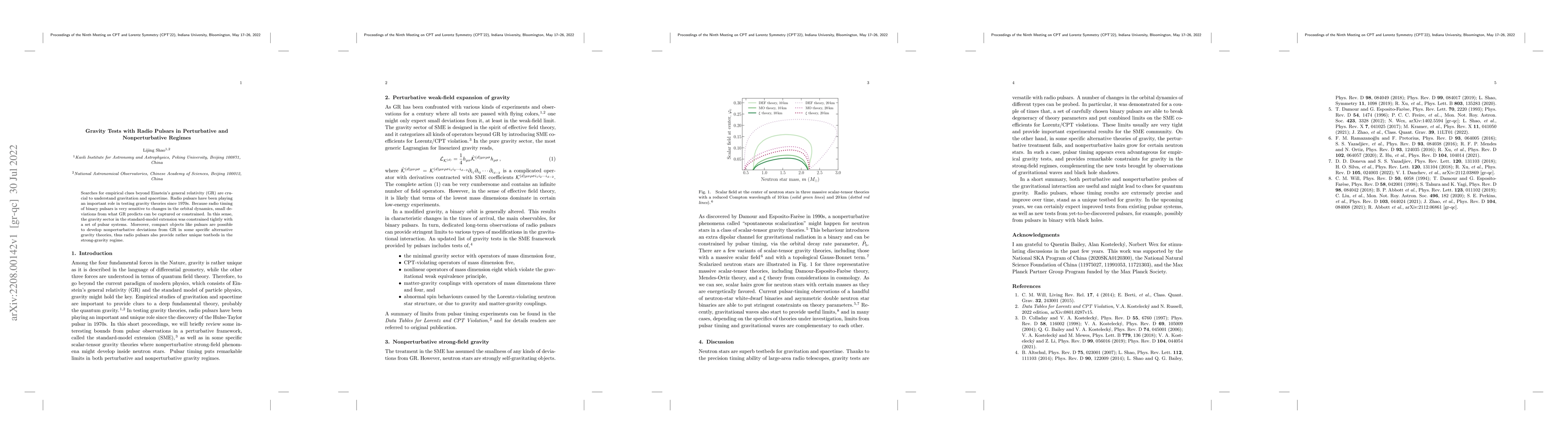 Thumbnail for Gravity Tests with Radio Pulsars in Perturbative and Nonperturbative
  Regimes