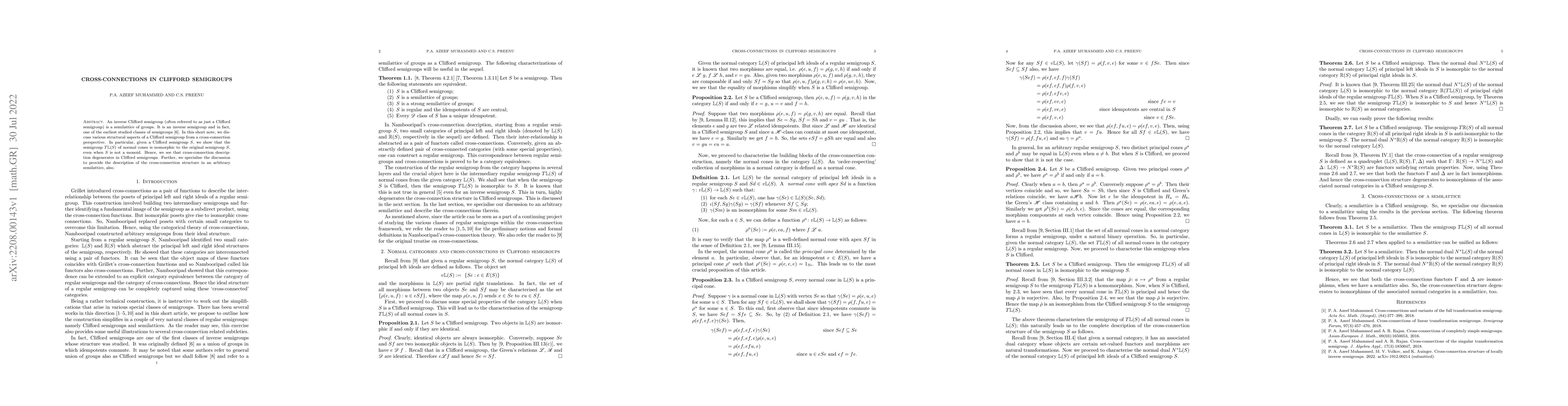 Thumbnail for Cross-connections in Clifford semigroups