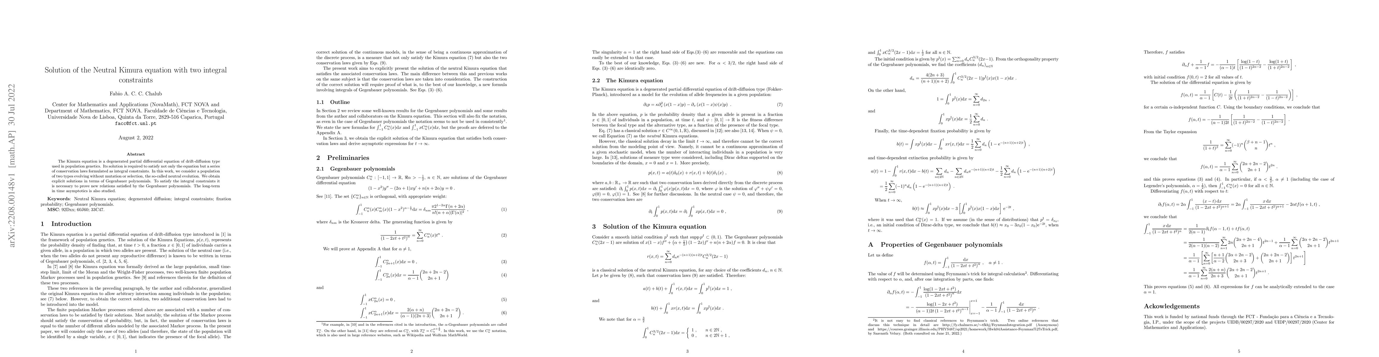 Thumbnail for Solution of the Neutral Kimura equation with two integral constraints