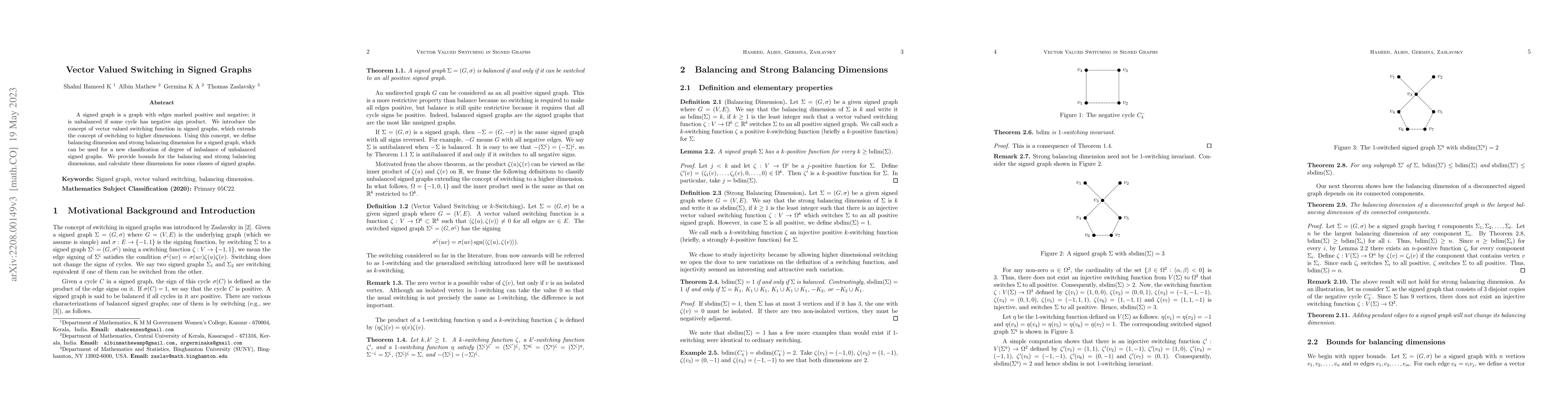 Thumbnail for Vector Valued Switching in Signed Graphs