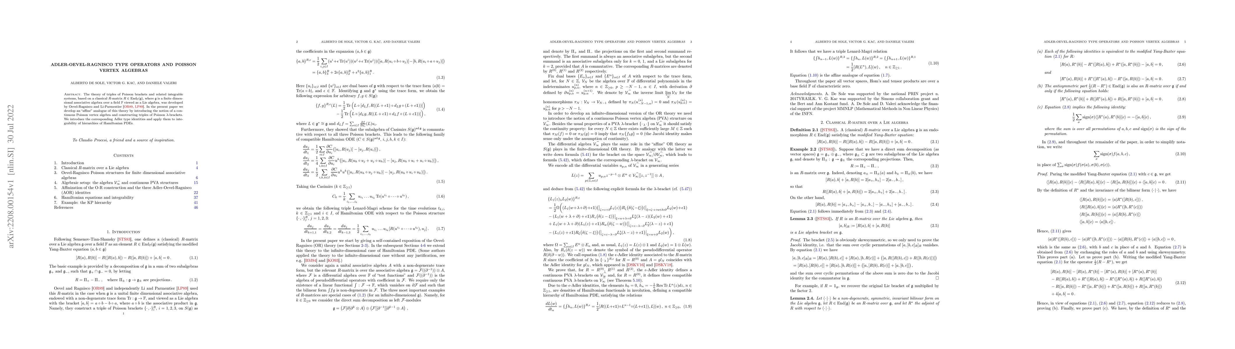 Thumbnail for Adler-Oevel-Ragnisco type operators and Poisson vertex algebras