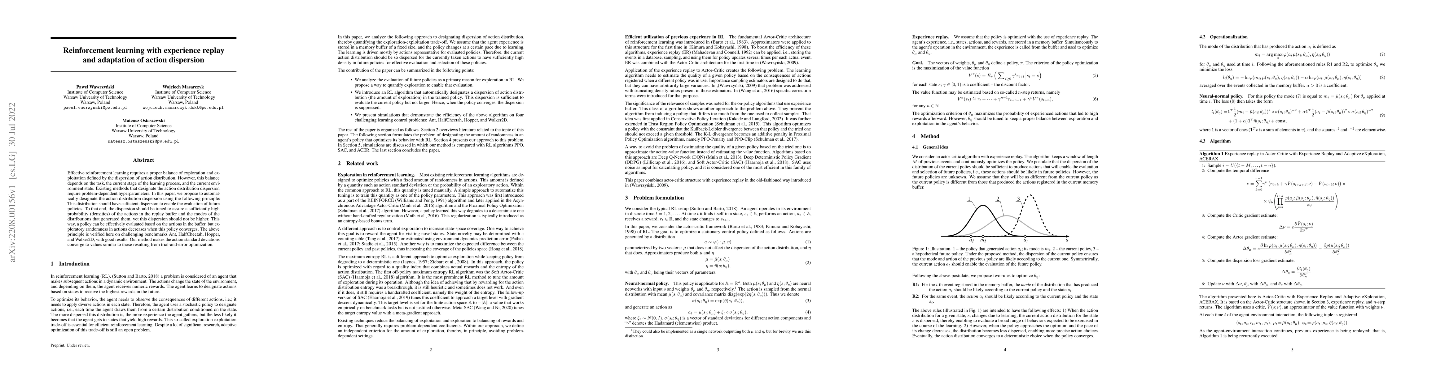 Thumbnail for Reinforcement learning with experience replay and adaptation of action
  dispersion