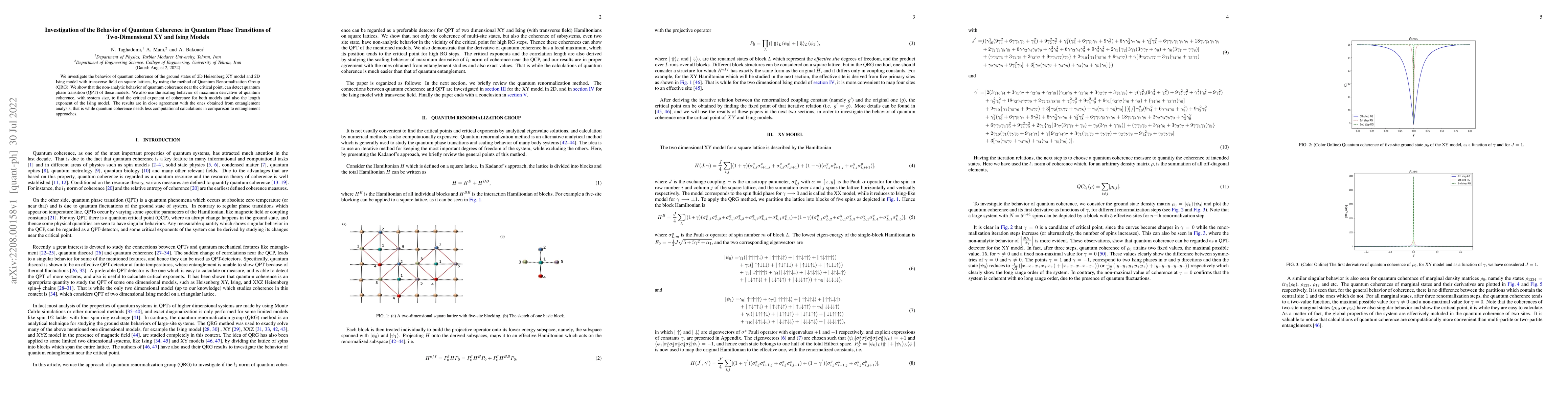 Thumbnail for Investigation of the Behavior of Quantum Coherence in Quantum Phase
  Transitions of Two-Dimensional XY and Ising Models